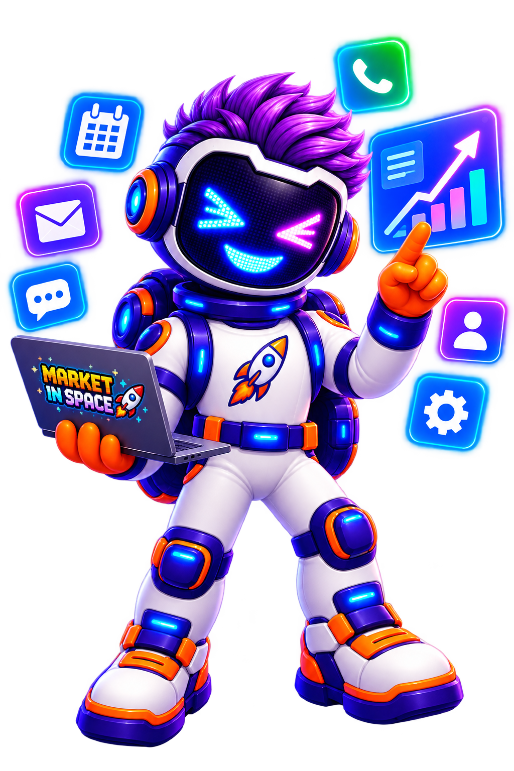 Market in Space mascot pointing toward automation and analytics